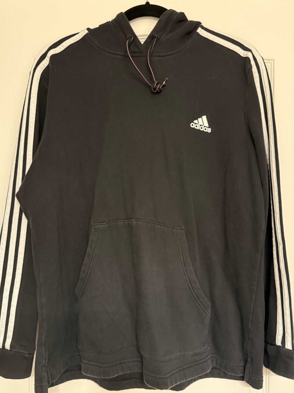 adidas Essentials 3-Stripes French Terry Hoodie Black & White Size Large